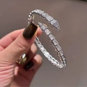 Serpenti Snake Crystal Silver Cuff Bracelet